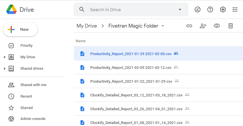 Fivetran will add each of these csv files to a single schema in your warehouse, making it ideal for regular uploads Fivetran will add each of these csv files to a single schema in your warehouse, making it ideal for regular uploads